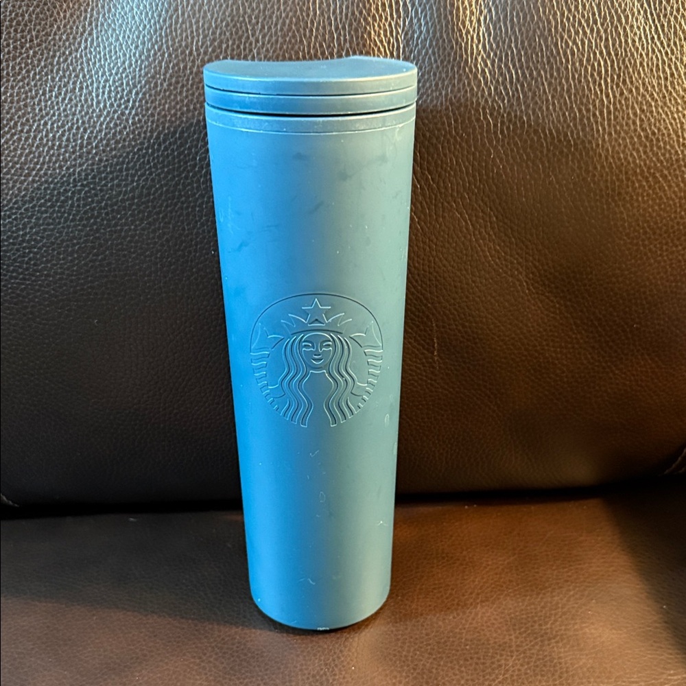 Starbucks Matte Blue Tumbler. Lid slides to lock in beverage Nice logo on front